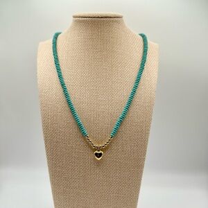 Turquoise and Gold Heart Pendant Necklace